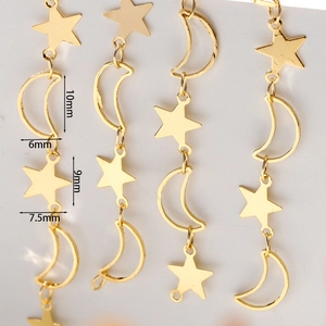 Chaîne en laiton plaqué or 18k avec étoile et lune pour colliers et bracelets DIY