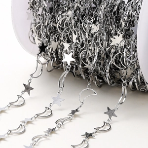 Chaîne plaquée or 18k argentée avec breloques lune et étoile pour création bijoux DIY bobine
