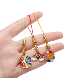 Detail of colorful enamel charms with lobster clasp for DIY accessories and phone straps