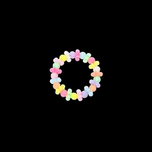 Close-up of DIY colorful macaron acrylic beads with flower shapes and textured round beads