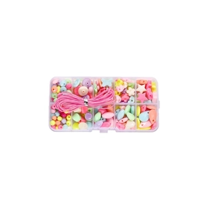 DIY colorful bead jewelry kit with multi-shape macaron beads in a clear storage box