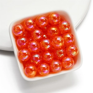 Detailed view of 16mm orange iridescent aurora beads with ice-crack texture for DIY jewelry