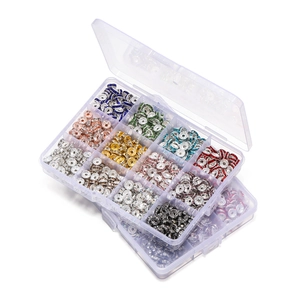Detailed view of 12-grid storage box with colorful crystal rondelle spacer beads for DIY
