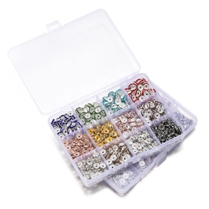 Detail of 15-compartment storage box with colorful rhinestone spacer beads for DIY jewelry
