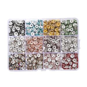 12-grid set of assorted colorful rondelle rhinestone spacers for DIY jewelry making
