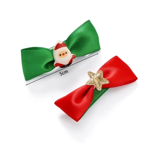 5cm Christmas bow hair clip set with Santa Claus and glitter star decorations