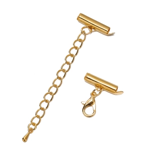 Detail of golden slider end cap connectors with lobster clasp and extension chain set