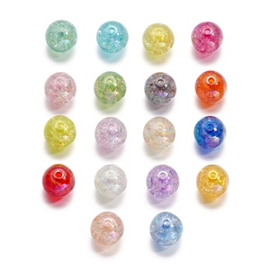 Detailed close-up of 16mm cracked acrylic beads with internal ice texture for DIY crafts