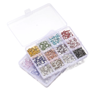 Macro view of 15-compartment storage box with multi-color rhinestone rondelle spacer beads