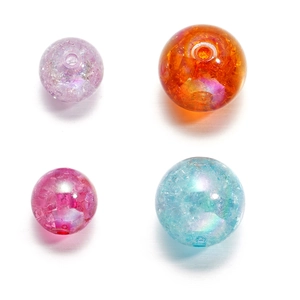Macro shot of 16mm colorful acrylic crackle beads with internal ice texture for DIY crafts