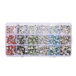 Detailed top view of 18-compartment storage box with colorful rhinestone spacer beads