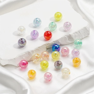 Macro shot of colorful 16mm acrylic beads with ice crackle texture for DIY jewelry making
