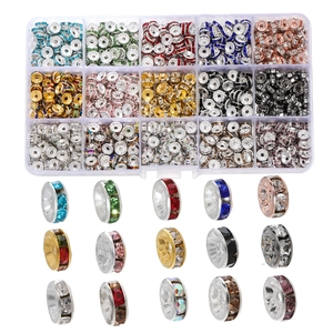 15-compartment organizer box with colorful crystal rhinestone spacer beads for DIY jewelry
