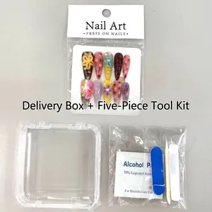 Dark red and black skull rose press-on nail kit with 3D floral relief and tools