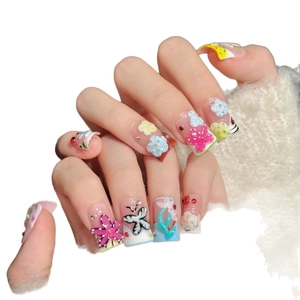 3D butterfly and floral press-on nails with cute hand-painted 3d embossed patterns