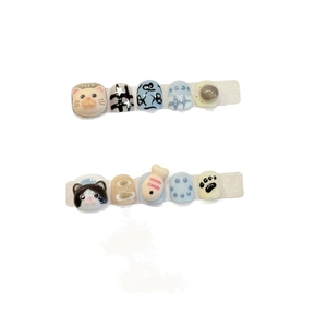 Handmade 3D cartoon cat press-on nails set with blue and cream kitten motifs