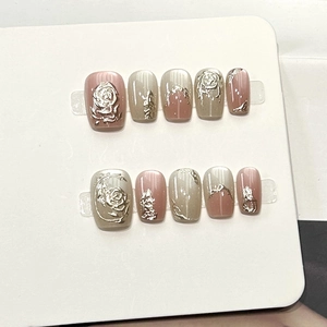 Autocollants à Ongles Faits à la Main Relief 3D Strass Perle Artificielle Style Français Y2K Ongles Réutilisables Femme