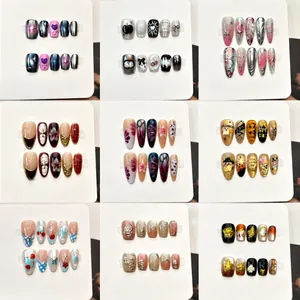 Uñas Postizas Hechas a Mano Relieve 3D Strass Perla Artificial Estilo Francés Y2K Uñas Reutilizables para Mujer