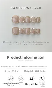 Detailed chart of champagne press-on nails with pearls and lily of the valley patterns