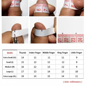 Guide des tailles pour faux ongles faits main du XS au XL avec instructions de mesure