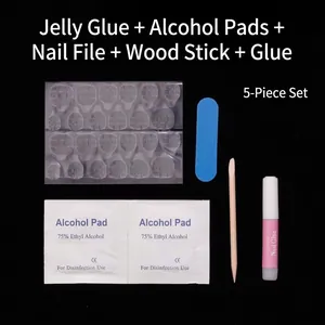Kit manucure 5 pièces avec patchs adhésifs, tampons d'alcool, lime, bâtonnet et colle forte