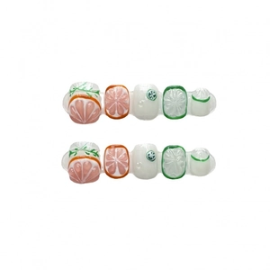 Handmade 3D grapefruit and lemon press-on nails with summer fruit relief designs