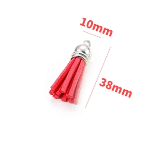 Red faux suede tassel pendant with silver metal cap, 38mm length for DIY jewelry