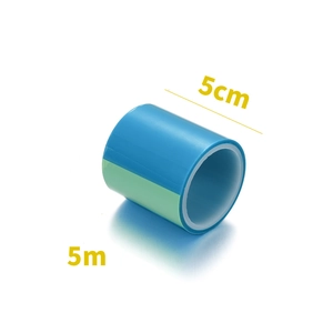 Close-up of 5cm width seamless tape for DIY crafts with 5m length and blue-green PET finish
