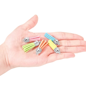 Colorful faux suede tassel pendants with silver caps for DIY jewelry and keychains