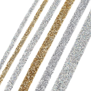 Gold and silver resin rhinestone ribbons in various widths for DIY garment decoration