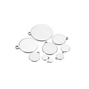 Polished stainless steel round pendant blank tags in various sizes for DIY jewelry making