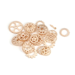 Macro-detail van diverse vintage gouden tandwielen en wijzers voor DIY steampunk-ambachten