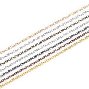 Detail of DIY metal O-chain necklace links in eight assorted plating colors for jewelry making