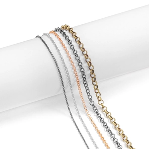 Macro shot of assorted metal DIY necklace O-chains in diverse colors and link sizes