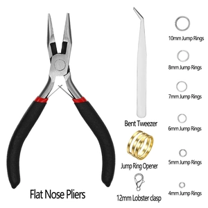 Professional DIY jewelry tool set with pliers, tweezers, and jump rings on white background
