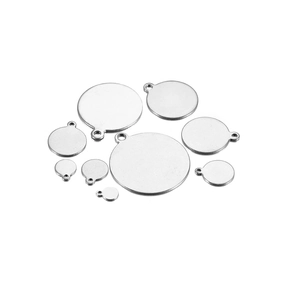 Polished stainless steel round blank pendant tags for DIY jewelry and pet ID tags