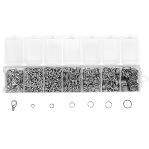 Detailed set of lobster clasps and open jump rings in a 7-slot clear storage box