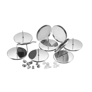 DIY stainless steel earring studs kit with flat round trays and backings for jewelry making
