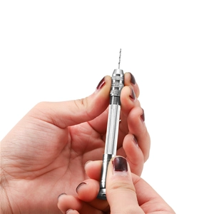 Close-up of a silver pin vise hand drill for precision DIY crafting and jewelry making
