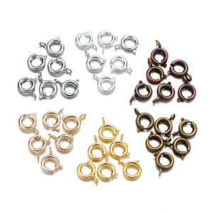 Close-up of 6mm spring ring clasps in six metallic finishes for DIY jewelry making