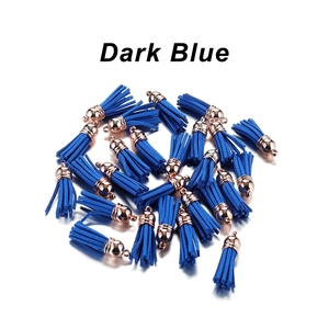 Deep blue faux suede tassels with rose gold metal caps for DIY jewelry making
