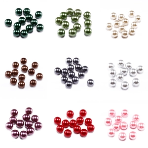 Colorful round ABS imitation pearls in a 3x3 grid display for DIY jewelry accessories