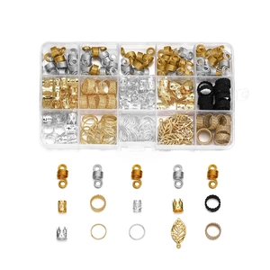 DIY dreadlock hair jewelry set with golden and silver metal rings in 15-grid storage box
