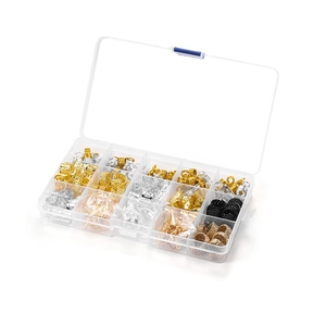 DIY dreadlock jewelry kit with metal hair rings and spirals in a 10-grid storage box