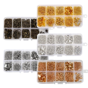 Five sets of DIY jewelry findings in 10-grid storage boxes with assorted metal colors