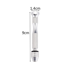 Detailed view of 9cm aluminum alloy pin vise showing compact size and knurled anti-slip grip