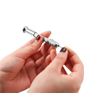 Manual hand twist drill with anti-slip knurled handle and fine drill bit for DIY