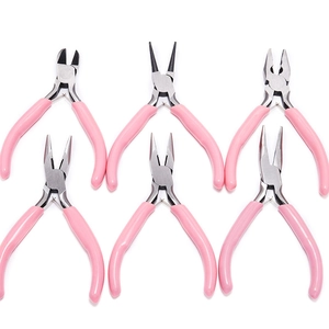 6-piece pink DIY jewelry tool set with carbon steel pliers for precision handcrafting