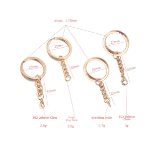 Dettagli di portachiavi in oro rosa da 25mm con moschettoni e perni a vite ad occhiello