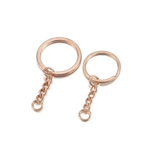Rose gold 28mm flat key ring with metal chain for DIY pendants and accessories